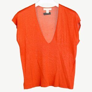 'S Max Mara Burnt Orange Short Dolman Sleeve Silk V-neck Knit Top